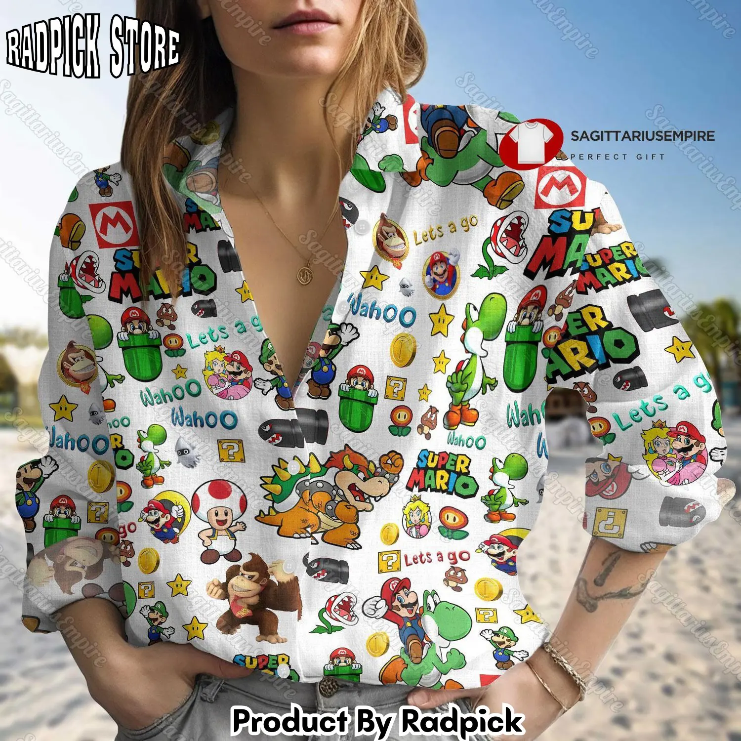 Radpick super mario linen shirt super mario long sleeve shirt mario movie linen shirt women women blouses game linen blouse mario g rp662106